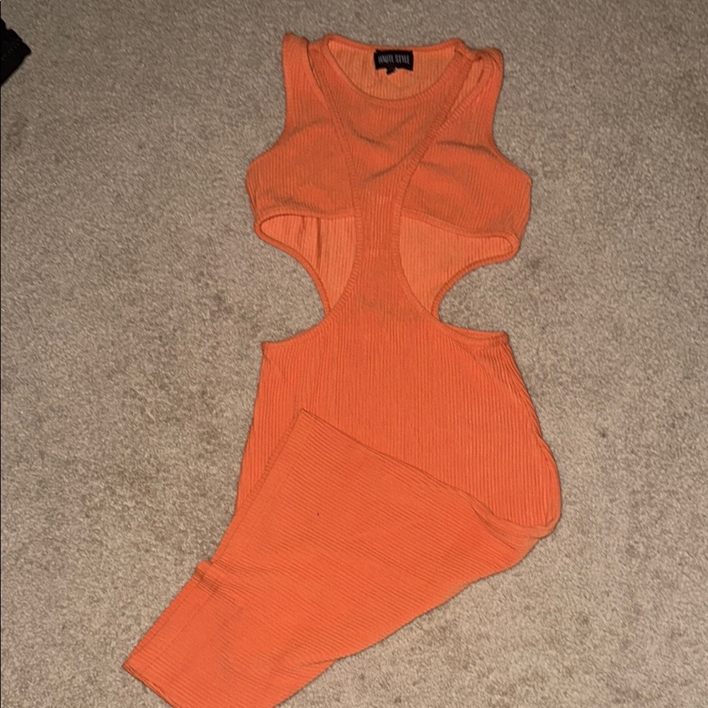 Orange Cutout Ribbed Dress